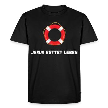 Jésus sauve des vies - Lifebuoy - Faithshirt - T-shirt Premium bio Homme - noir - Devant - Nico (187cm)