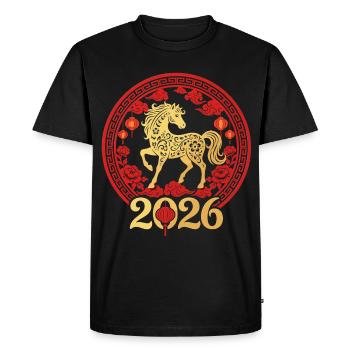 Year of the Horse 2026 Gold Chinese New Year - Men's Premium Organic T-Shirt - black - Front - Nico (187cm)