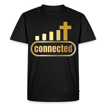 Connecté - croix - or - chrétien - T-shirt Premium bio Homme - noir - Devant - Nico (187cm)