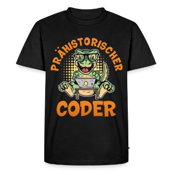 Programmation PRÉHISTORIQUE : Divertissement du CODER - T-shirt Premium bio Homme - noir - Devant - Nico (187cm)