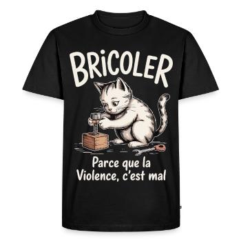 Bricoler, parce que la violence c’est mal - T-shirt Premium bio Homme - noir - Devant - Nico (187cm)