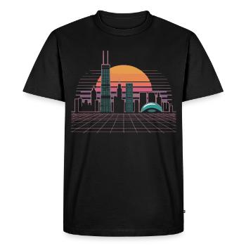 Coucher de soleil sur la ligne de la skyline néon - T-shirt Premium bio Homme - noir - Devant - Nico (187cm)