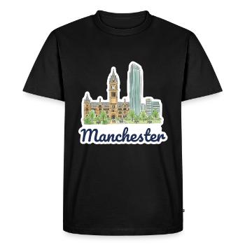 Silhouette de la ville de Manchester Town Hall Beetham Œuvres d’art - T-shirt Premium bio Homme - noir - Devant - Nico (187cm)