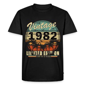 Vintage 1982 Limited Edition Palm Trees Sunset - Men's Premium Organic T-Shirt - black - Front - Nico (187cm)