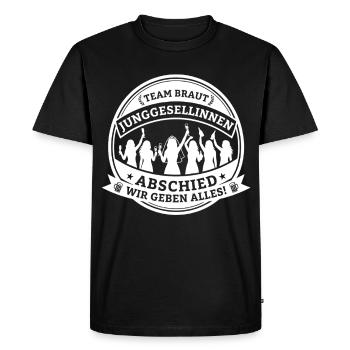 Team Braut Bachelor Party – We give it our all! - Men's Premium Organic T-Shirt - black - Front - Nico (187cm)