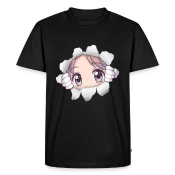 Anime Girl Eyes Jetant un œil à l’art du manga en papier déchiré - T-shirt Premium bio Homme - noir - Devant - Nico (187cm)