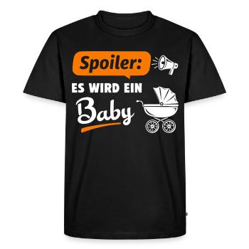 Spoiler : Ça va être un bébé - T-shirt Premium bio Homme - noir - Devant - Nico (187cm)