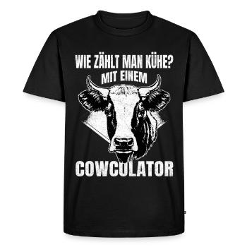 Kuhculator – Funny cow head design - Men's Premium Organic T-Shirt - black - Front - Nico (187cm)