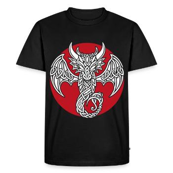 Dragon celtique blanc sur fond rouge - T-shirt Premium bio Homme - noir - Devant - Nico (187cm)