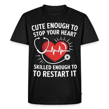 Heart restart motif with stethoscope - Men's Premium Organic T-Shirt - black - Front - Nico (187cm)