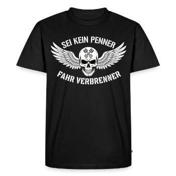 Fahr Verbrenner – Biker Totenkopf Statement - Männer Premium Bio T-Shirt - Schwarz - Vorne - Nico (187cm)