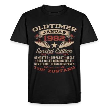 44e anniversaire cadeau voiture classique janvier 1982 - T-shirt Premium bio Homme - noir - Devant - Nico (187cm)