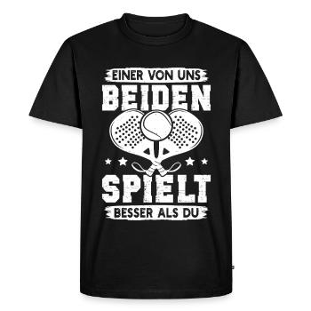 Jeu de padel L’UN DE NOUS JOUE MIEUX QUE TOI - T-shirt Premium bio Homme - noir - Devant - Nico (187cm)