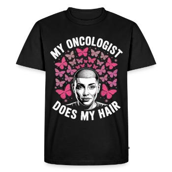 Mon oncologue coiffe mes cheveux - T-shirt Premium bio Homme - noir - Devant - Nico (187cm)