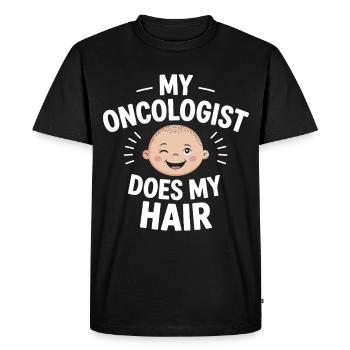 Mon oncologue coiffe mes cheveux - T-shirt Premium bio Homme - noir - Devant - Nico (187cm)