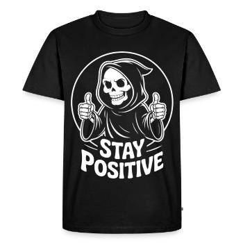Faucheuse Squelette : Reste positif - T-shirt Premium bio Homme - noir - Devant - Nico (187cm)