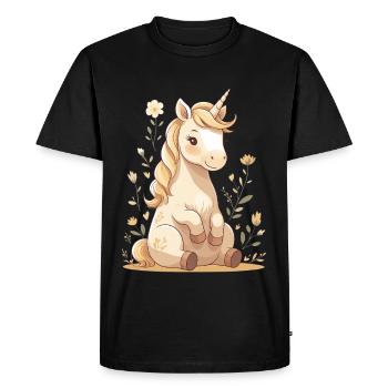 Licorne délicate dans la forêt de fleurs - T-shirt Premium bio Homme - noir - Devant - Nico (187cm)