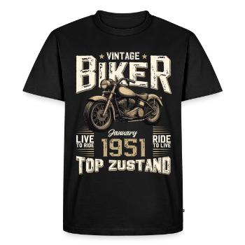 Cadeau du 75e anniversaire Motocycliste janvier 1951 - T-shirt Premium bio Homme - noir - Devant - Nico (187cm)