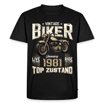 Cadeau du 45e anniversaire Motocycliste janvier 1981 - T-shirt Premium bio Homme - noir - Devant - Nico (187cm)