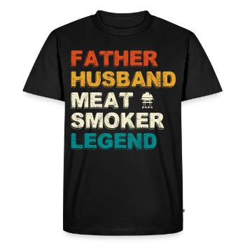 Père, Mari Légende du fumoir à viande - T-shirt Premium bio Homme - noir - Devant - Nico (187cm)