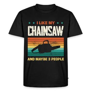 Humour à la tronçonneuse dans un arc-en-ciel rétro - T-shirt Premium bio Homme - noir - Devant - Nico (187cm)