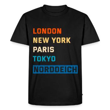 Vacances de la mer du Nord LONDRES, NEW YORK, PARIS NORDDEICH - T-shirt Premium bio Homme - noir - Devant - Nico (187cm)