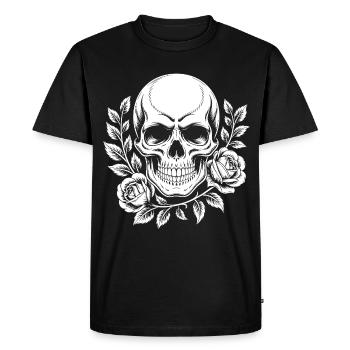 Crâne monochrome avec branche de rose - T-shirt Premium bio Homme - noir - Devant - Nico (187cm)