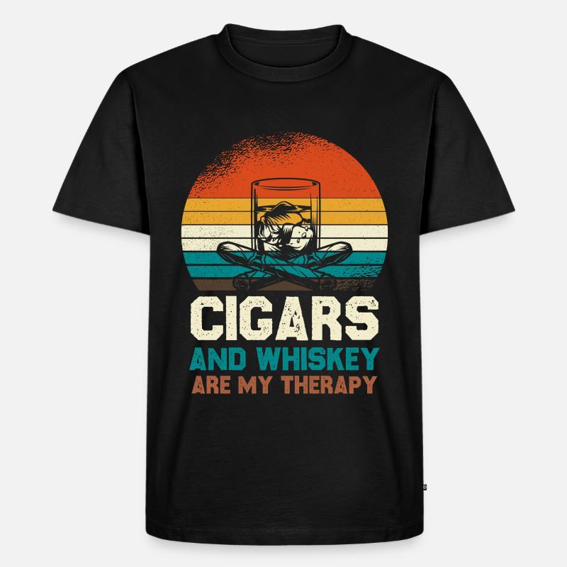 Cigars and Whiskey Therapy Retro - Männer Premium Bio T-Shirt - Schwarz