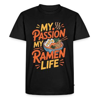 Ramen Ma passion Ma vie de Ramen J’adore la cuisine japonaise - T-shirt Premium bio Homme - noir - Devant - Nico (187cm)