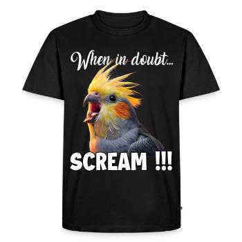 Drôle de T de calopsitte, mème de l’oiseau hurlant - T-shirt Premium bio Homme - noir - Devant - Nico (187cm)