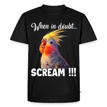 T calopsitte drôle, mème drôle pour l’oiseau - T-shirt Premium bio Homme - noir - Devant - Nico (187cm)