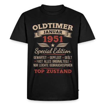Cadeau du 75e anniversaire Voiture classique janvier 1951 - T-shirt Premium bio Homme - noir - Devant - Nico (187cm)