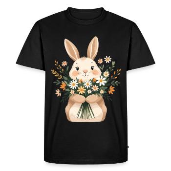 Lapin avec bouquet de printemps - T-shirt Premium bio Homme - noir - Devant - Nico (187cm)