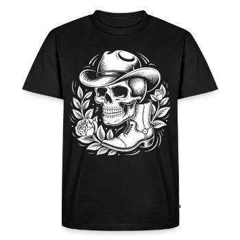 Skeleton cowboy with leaf wreath - Men's Premium Organic T-Shirt - black - Front - Nico (187cm)