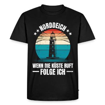 Vacances en mer du Nord NORDDEICH QUAND LA CÔTE APPELLE - T-shirt Premium bio Homme - noir - Devant - Nico (187cm)