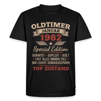 44e anniversaire cadeau voiture classique janvier 1982 - T-shirt Premium bio Homme - noir - Devant - Nico (187cm)