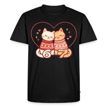 Chats Saint-Valentin 67 Six Seven Drôles Mignons - T-shirt Premium bio Homme - noir - Devant - Nico (187cm)