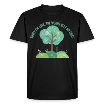 Désolé pour le retard Les bois ont gardé mes disques Disc golf - T-shirt Premium bio Homme - noir - Devant - Nico (187cm)