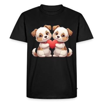 Deux chiots avec du cœur - T-shirt Premium bio Homme - noir - Devant - Nico (187cm)