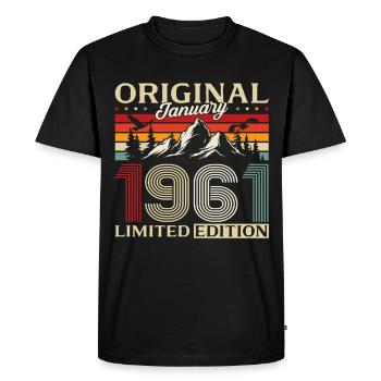 65th Birthday Original January 1961 - Men's Premium Organic T-Shirt - black - Front - Nico (187cm)