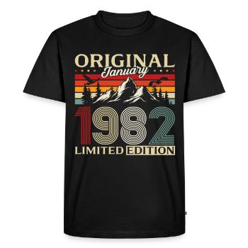 44e anniversaire Original janvier 1982 - T-shirt Premium bio Homme - noir - Devant - Nico (187cm)