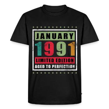 35th Birthday Vintage January Vintage 1991 - Men's Premium Organic T-Shirt - black - Front - Nico (187cm)