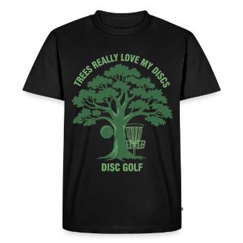 Trees Really Love My Discs Disc Golf Funny Disc - Men's Premium Organic T-Shirt - black - Front - Nico (187cm)