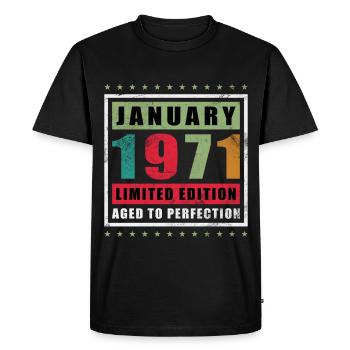January 1971 Limited Edition Aged to Perfection - Men's Premium Organic T-Shirt - black - Front - Nico (187cm)