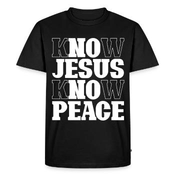Know Jesus Know Peace Lettering - Men's Premium Organic T-Shirt - black - Front - Nico (187cm)