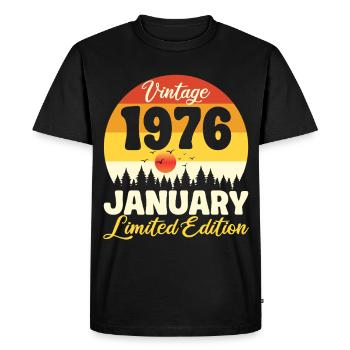 Vintage Janvier 1976 Anniversaire 1976 Rétro  - T-shirt Premium bio Homme - noir - Devant - Nico (187cm)