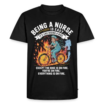 Firing nursing heroine on bicycle - Men's Premium Organic T-Shirt - black - Front - Nico (187cm)