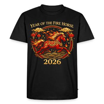 Feuerpferd 2026 T-Shirt | Chinesisches Neujahr Ste - Männer Premium Bio T-Shirt - Schwarz - Vorne - Nico (187cm)