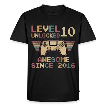 Niveau 10 Gamer Débloqué 10 Cadeau d’anniversaire - T-shirt Premium bio Homme - noir - Devant - Nico (187cm)