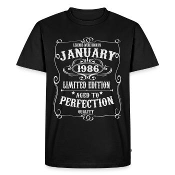 Les légendes sont nées en janvier 1986 - T-shirt Premium bio Homme - noir - Devant - Nico (187cm)